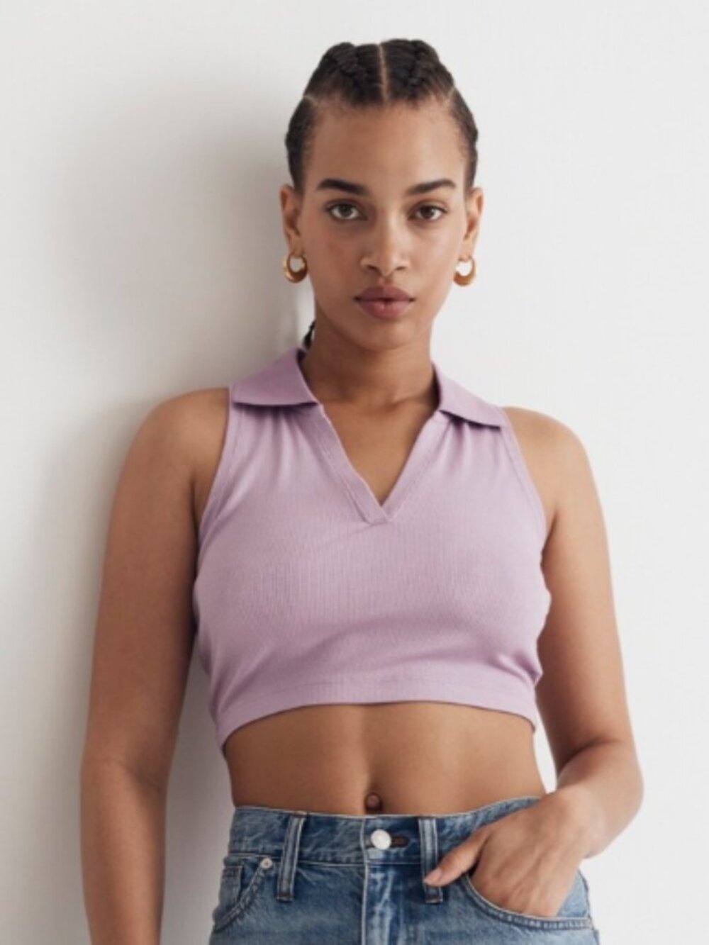 Madewell Lilac Ribbed Polo Crop Tank